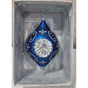 Northwoods Collection Glass Ornament Retro Style Large Blue & Silver In Box 5.5"